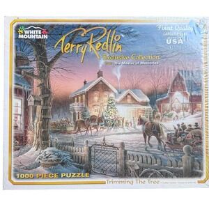 White Mountain Terry Redlin Trimming The Tree 1000 Piece Jigsaw Puzzle Christmas